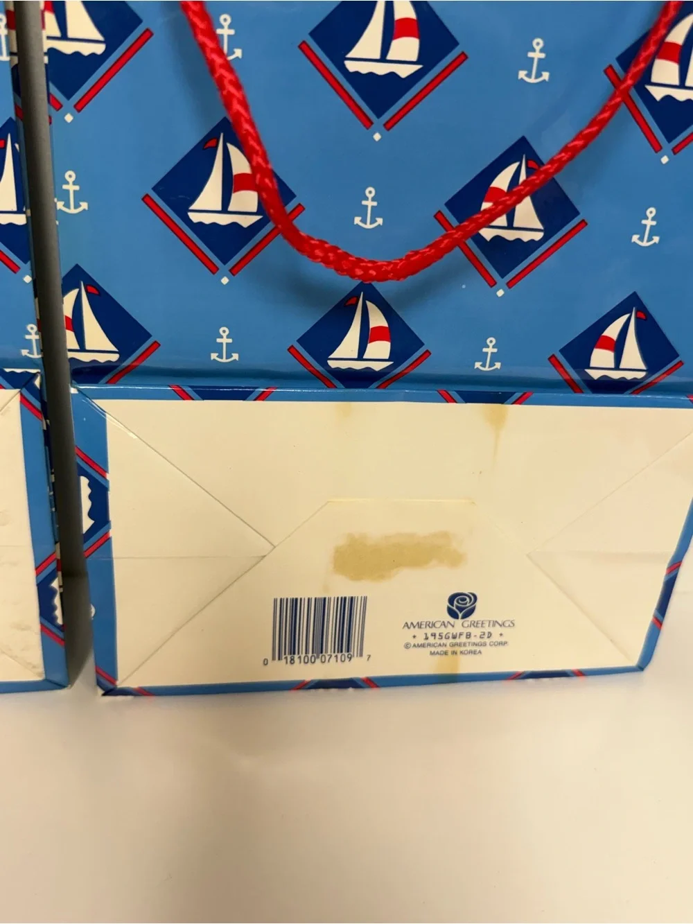 Vintage American Greetings Blue Nautical Sailboat Gift Bags (2 Bags) Gift Wrap